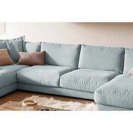 KAWOLA Wohnlandschaft U-Form Madeline Cord Longchair rechts hellblau