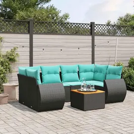 vidaXL 7-teiliges Gartensofa-Set mit Kissen, schwarzes Polyrattan - Schwarz