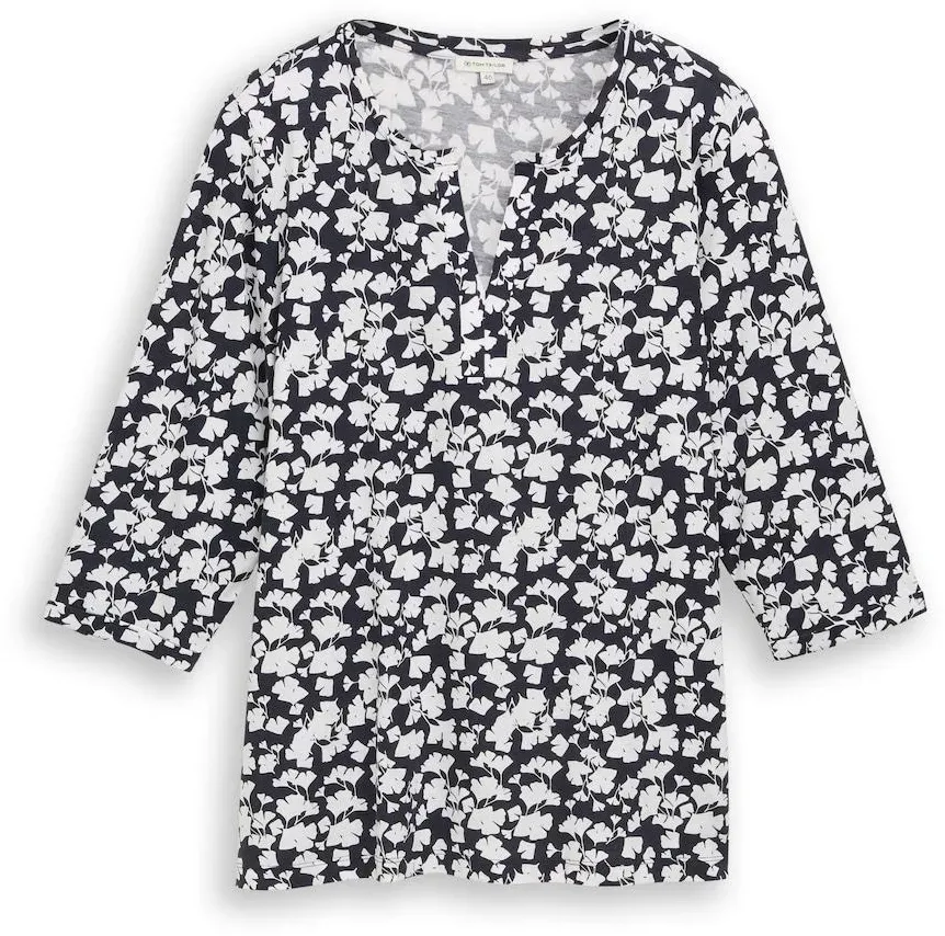 TOM TAILOR Damen Plus Size - Langarmshirt mit Muster, blau, Gemustert, Gr. 44