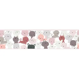 A.S. Création Bordüre Little Cats 16 cm 5 m Grau/Rosa 403741