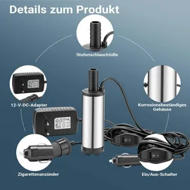 Wiltec Tauchpumpe Mini 12-15 l/min 8500 U/min 12 V 16 mm Auslass
