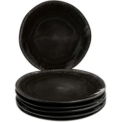 6er Set Speiseteller Zakynthos Reactive Glaze Schwarz - 24327312