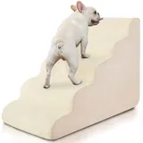 BOMOVA Hundetreppe für kleine Hunde, 5-stufige Hundetreppe für Bett und Couch, hochdichter Schaumstoff Haustiertreppe für kleine Hunde und Katzen, rutschfeste Unterseite Hunderampe, Creme, 2/3/4/5