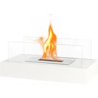 [NIE BENUTZT]Rechteckiger Tischkamin, 35 cm lang, Bioethanol-Brenner ohne Abzug, tragbarer Tischkamin für drinnen und draußen, Terrasse, Garten (weiß)
