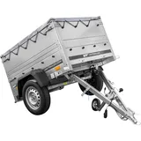 UNITRAILER PKW Anhänger, Garden Trailer 150 Kipp mit zusätzlichen Bordwänden, Stützrad und Flachplane, Auto Anhänger 750 kg 150 cm x 106 cm, Kippbare Deichsel – Faltbarer Anhänger 750 kg Kippbar