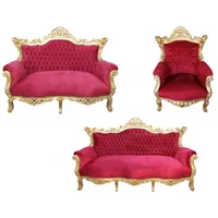 Casa Padrino Barock Wohnzimmer Set Master Bordoaux Rot/ Gold - 3er Sofa+2er Sofa + 1 Sessel