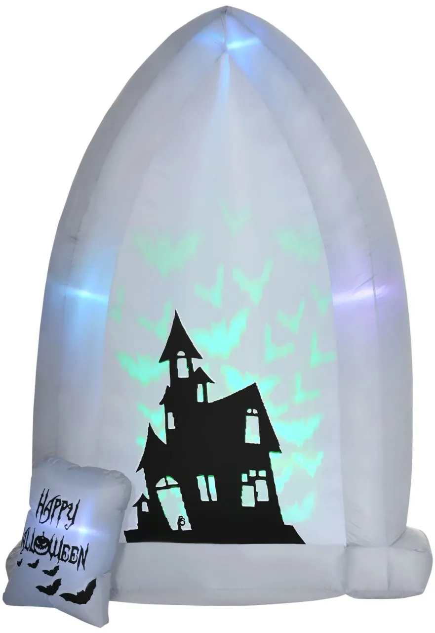 210cm Grabstein Halloweendeko Aufblasbarer Grabstein mit LED Lichtprojektion und Gebläse Aufblasbare