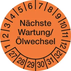 König Werbeanlagen Prüfplakette ab 27, Wartung/Ölwechsel Ø 30mm - Bogen = 10 Plaketten - 30 mm Folie selbstklebend