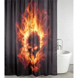 Sanilo Duschvorhang, Polyester, Totenkopf in Flammen - braun