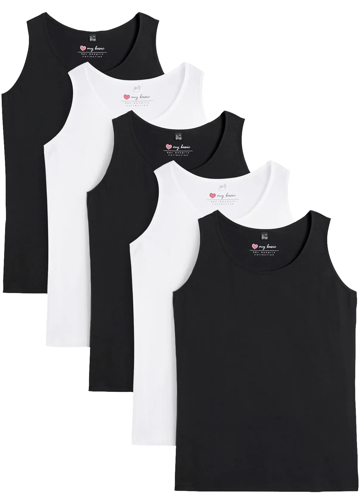 Longtop BONPRIX, Damen, Gr. 40/42 (M), schwarz-weiß (schwarz, schwarz, schwarz, weiß, weiß), Jersey, Obermaterial: 100% Baumwolle, figurumspielend Po-bedeckend, Rundhals, eingefasste Kante, Tops, figurumspielende Passform, po-bedeckend