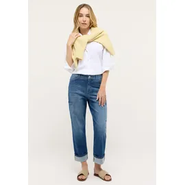 Angels Cargojeans "Liberta Cargo", Damen, Gr. 40, Länge 27, blau (mid blau used), Denim/Jeans, Obermaterial: 91% Baumwolle, 6% Polyester, 3% Elasthan, relaxed fit, Jeans, mit Umschlagsaum und Used-Effekten