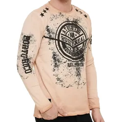Herren Longsleeve im Vintage-Stil Langarm-Shirt Rundhals Baumwoll-Shirt R-10151 Camel-Braun - S