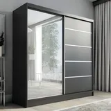 mebloland A&J MöbelLand Schwebetürenschrank mit Spiegel, 200 cm (Schwarz)