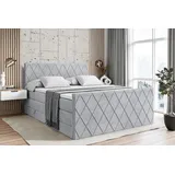 altdecor Boxspringbett mit Matratze und Lattenrost - LEPARO -Z KING - 160x200 cm - Grau Monolith - Topper, Fußteil, Polsterbett mit Bettkasten, Be... - Hellgrau