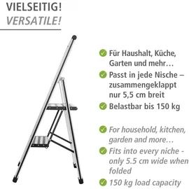 Wenko Alu-Design Klapptrittleiter 2 Stufen silber