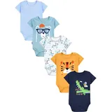 TupTam Baby Body Kurzarm – 5er Set Body Baby aus Baumwolle – Weicher, Atmungsaktiver Kurzarm Body Baby Jungen, Farbe: Krokodil Dunkelblau Tiger Senfgelb Zebra Blau, Größe: 98 - 98
