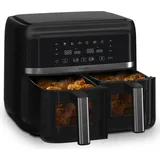 Klarstein Heißluftfritteuse, Airfryer mit 2 Kammern, 2850W Kompakte Heißluftfritteuse, 7,6L Luft-Friteuse mit Touch-Bedienfeld, Timer, Vorheizen,... - Schwarz