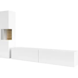 INOSIGN Wohnwand INOSIGN "Ava, Wohnzimmer-Set hängend/stehend montierbar, Vitrine, Lowboard", braun (weiß matt, eichefarben votan), B:216cm, Kastenmöbel-Sets, Wohnwand, 2-tlg.