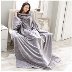 Wohndecke Decke mit Ärmeln als Geschenke für Frauen - Kuscheldecke mit Ärmeln, TAN.TOMI, Ärmeldecke, Tragbare Decke warm Wearable Blanket als TV Decke grau