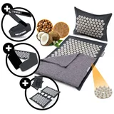 NEOLYMP Akupressurmatte Akupressur Bundle - mit Kokosfasern und Buchweizen - Videoanleitungen (Akupressur Matte Akupunktur Fußmatte, Akupressurgürtel, Akupressur Stirnband, Akupressurmatte, Akupressurgürtel, Akupressur Fußmatte, Stirnband), Akupressurmatte, Akupressur Fußmatte, Gürtel und Stirnband grau