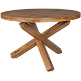 KADIMA DESIGN Esstisch TEKO: Massivholz Rund, 120 cm Durchmesser, Sheesham/Akazie Holz, Kreuzbeine, Handgefertigt. Braun, 120x120x75 cm