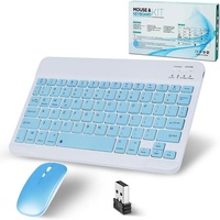 SRAYG Bluetooth Kabellos,Funk Mit 2.4GHz Tastatur- und Maus-Set, Mini Tastatur Ultra-Dünn Wireless Tastatur Maus Set für iPadMac,Laptop blau