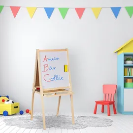 Relaxdays 2 in 1 Kindertafel mit Zubehör Hellbraun,Schwarz