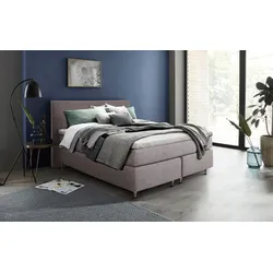 Boxspringbett INOSIGN "Zahara", beige, B:180cm L:200cm, Komplettbetten, Boxspringbett, inkl. Topper, besonderes Highlight: aufgenähten Jeanstaschen - Optik