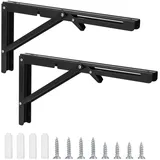 Klappkonsole, Schwerlast Scharniere Klappbar, Winkel Regalträger, Eisen Klappwinkel 90 Grad, Winkel Klappbar Regalwinkel für Zuhause, Küche, Büro, Tisch, Wand - Schwarz(14 Zoll)