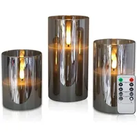 Led Kerzenset mit Fernbedienung Timerfunktion 300 Std. flackernd Paraffin Echtwachs mit Glas Mumu