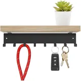 Stahl-Wandzangenhalter mit natürlicher Bambusplatte, Metall-Schlosshalter mit Holz und Haken für Auto, Wohnung, Lagerraum, Schüsselhalter - Schwarz