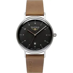 Bauhaus  Herrenuhr Quarz 21422 - Anthrazitfarbenes Ziffernblatt mit weißen Zahlen/Indices,braun - 41mm