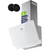CIARRA CBCS6765C A+ Kopffrei Dunstabzugshaube 60 cm Schräghaube Umluft 580 m3/h mit CBCF055 Aktivkohlefilter 3 Leistungsstufen Touch-Bedienung Wandmontage Abzugshaube für Küchen Edelstahl Glas Weiß