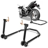 Eulenke Montageständer hinten mit U-Adapater, Motorradheber für Fast alle Motorräder, sicheres, stabiles Abrollen, Motorrad Ständer bis 300 kg, Montageheber in der Breite verstellbar, Schwarz