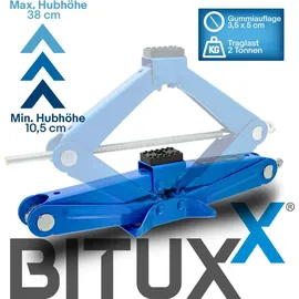 BITUXX Scherenwagenheber 2T flach Wagenheber 2 Tonnen Hubhöhe von 10,5 cm bis 38 cm inkl. Gummiauflage und praktischer Handkurbel