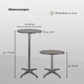 Baumarktplus Bistrotisch 2in1 Ø 60 x 70-115 cm Grau