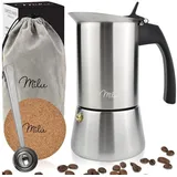 MILU Espressokocher 5060, 6-teilig, Edelstahlgehäuse, silber, 450ml, für 9 Tassen