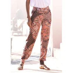 Jerseyhose LASCANA, Damen, Gr. 34, N-Gr, orange (taupe, koralle, bedruckt), Jersey, Obermaterial: 100% Viskose, bedruckt, modisch, figurumspielend lang, Hosen, mit Paisleyprint und Taschen, Strandhose, leicht und luftig