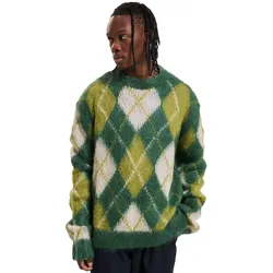 Marni Mohair Pullover Herren Argyle Muster Flauschiger Designer Rundhalspullover aus Wolle Oversized Strickpullover Grün - M (48)