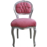 Casa Padrino Barock Damen Stuhl Rosa / Silber mit Bling Bling Glitzersteinen - Schminktisch Stuhl