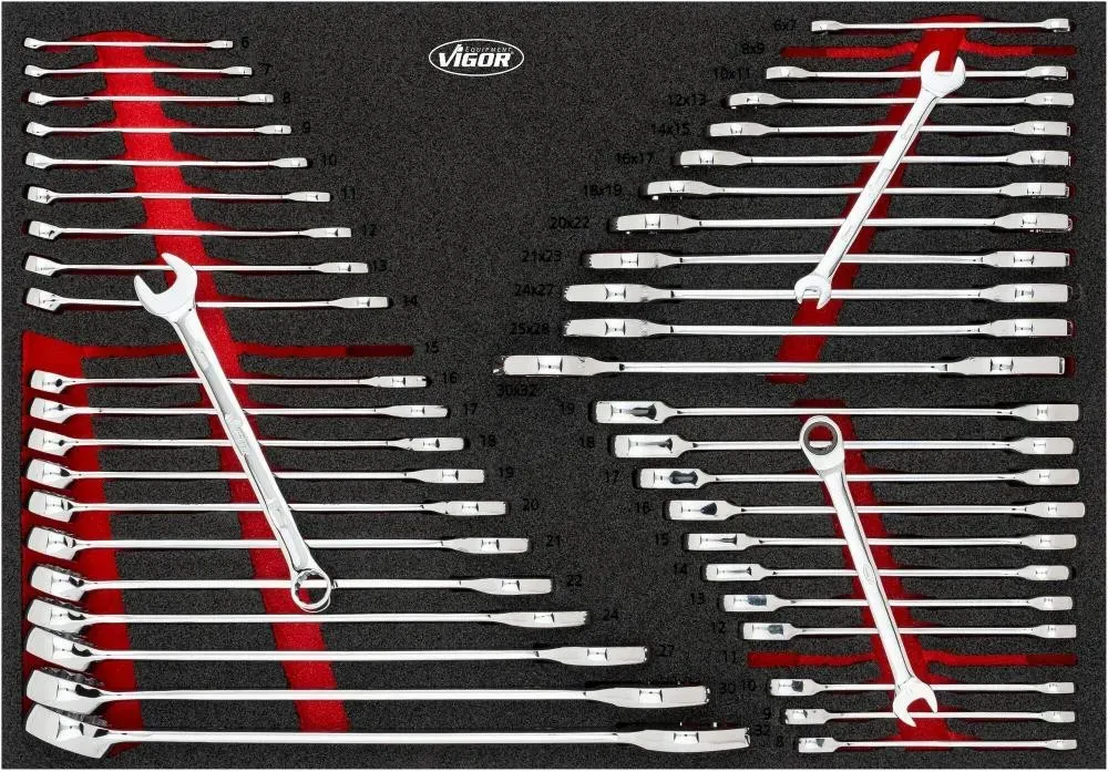 VIGOR Doppel-Maulschlüssel-, Ring-Maulschlüssel-, Ratschen Ring-Maulschlüssel Satz - 45-teilig - V6724N
