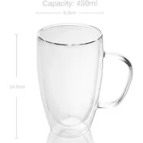 Intirilife 2x Thermo Gläser Set in 400 - 500ml – Mundgeblasen isoliert für Espresso Cappuccino, Teegläser Kaffeegläser Latte Macchiato Tassen, Schwebeeffekt mit Henkel