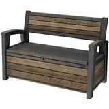 Keter Gartenbank mit Stauraum 227 l, Holzoptik Walnuss, wetterbeständig, Sitzban