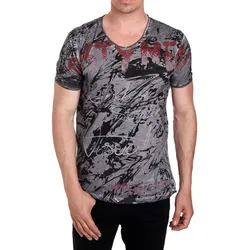 Herren T-Shirt mit aufwendigem Strass-Design Baumwoll-Shirt Rundhals-Shirt R-15162 Anthrazit - S