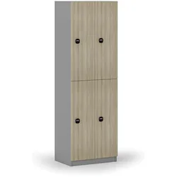 Holzspind mit Ablagefächern, 4 Fächer, RFID-Schloss, grau/Eiche natur