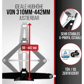 Heyner Scherenwagenheber Wagenheber mit Kurbel und Gummiauflage, 2t für SUV/PKW - mit Tasche