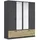 Rauch Kleiderschrank, Schrank Garderobe Wäscheschrank BARI mit Spiegel, 2 Schubladen, für Stauraum, Farbe Graumetallic, Schwarz/Eiche Artisan, Holz, Griffe grau metallic, 181x210x54cm