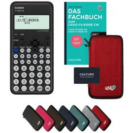 Casio fx-82DE CW inkl. Schutztasche Rot & Fachbuch (96 Seiten, DIN A5) –