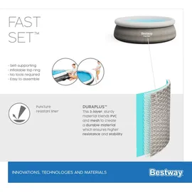 BESTWAY Fast Set Aufstellpool ⌀ 457 x 84 cm Grau inkl. Filterpumpe