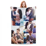 Bbflyper Personalisierte Decke,Fotodecke Individueller mit Foto Collage/Text/Bild,Flanell Decke Selbst Gestalten Foto für Ehemann Paare-5 Foto,180×200 cm